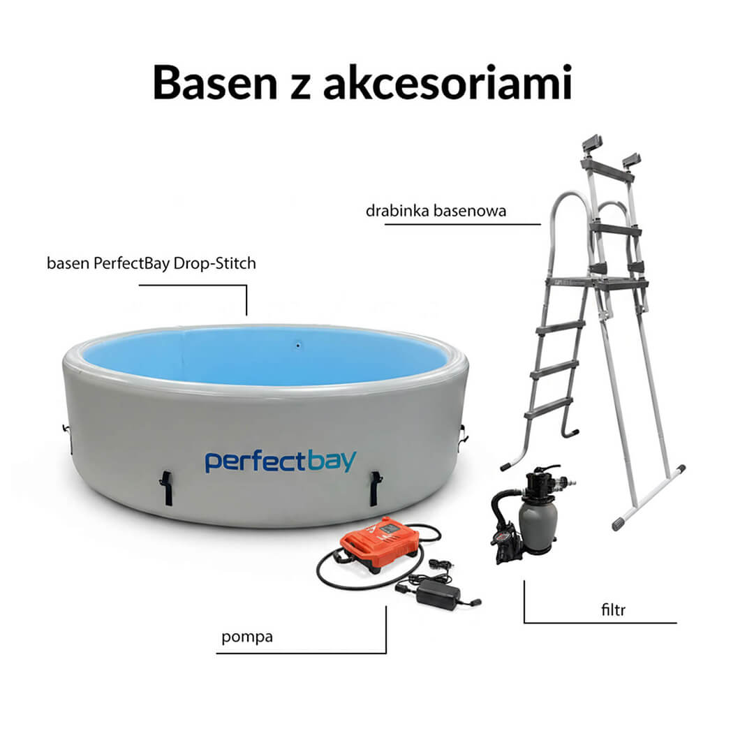 Basen drop stitch z akcesoriami - wariant w kolorze szarym