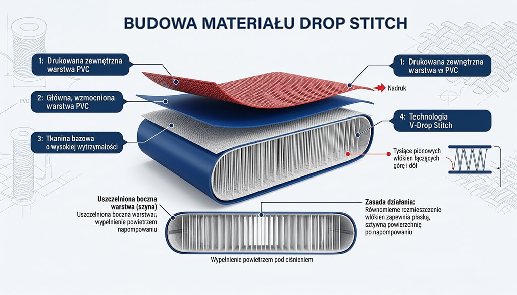 budowa materiału typu drop stitch - schemat