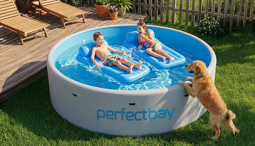 dzieci w basenie ogrodowym drop stitch