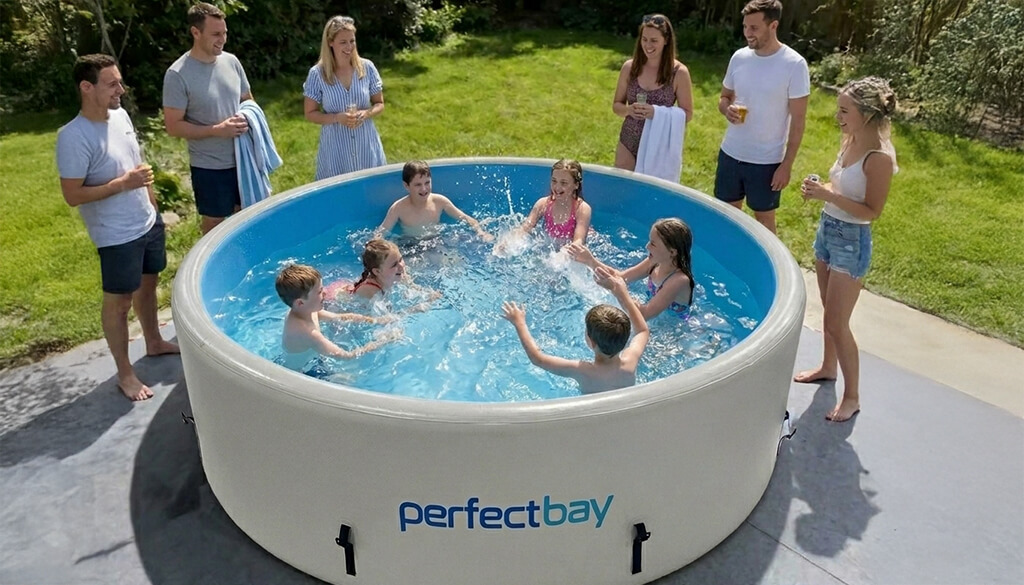 dzieci w basenie ogrodowym drop stitch