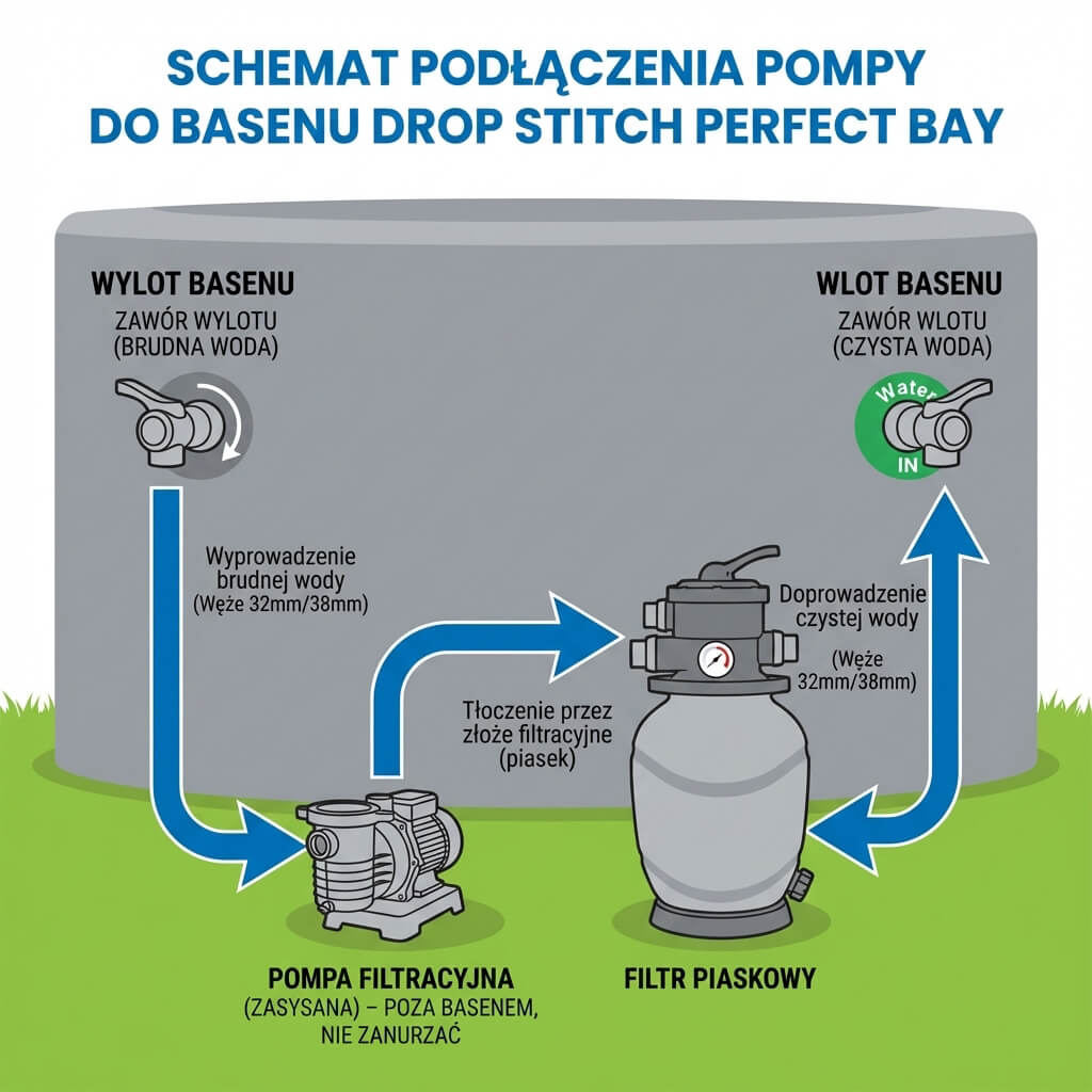 Schemat podłączenia pompy do basenu drop stitch