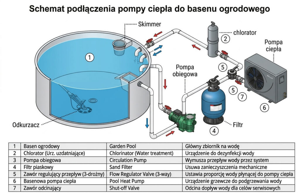 schemat podłączenia urządzeń do basenu ogrodowego